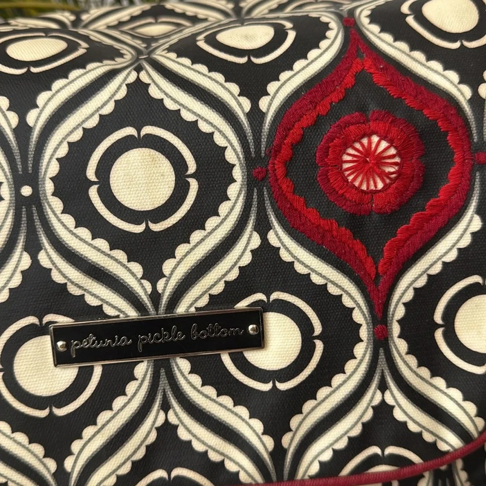 Petunia Pickle Bottom Black White Red Boxy Backpack Diaper Bag